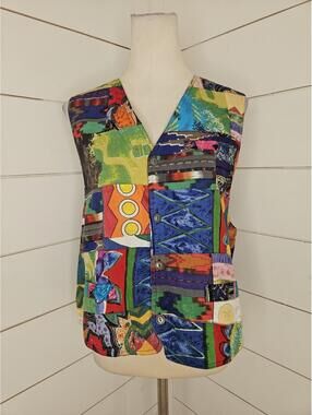 Vintage Dreams medium blue & mutlitcolor patchwork vest